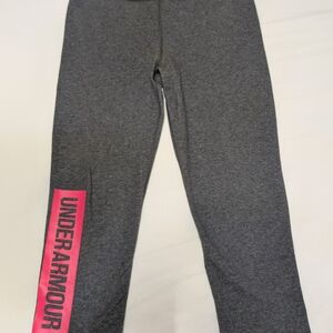 Under Armour Kids Charcoal Leggings with Neon Pink Logo